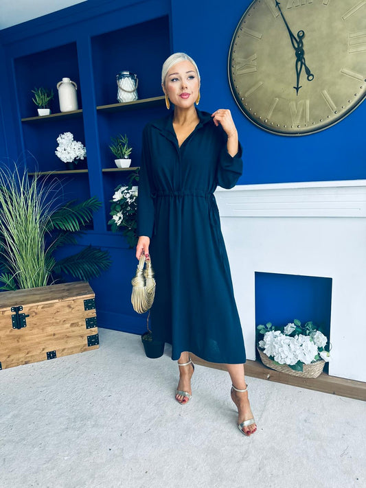Bradley Detailed Midi Dress Navy