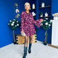 Riana High Neck Mini Dress Floral Berry