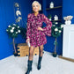 Riana High Neck Mini Dress Floral Berry