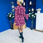 Riana High Neck Mini Dress Floral Berry
