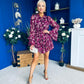 Riana High Neck Mini Dress Floral Berry
