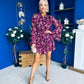 Riana High Neck Mini Dress Floral Berry