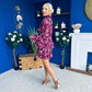 Riana High Neck Mini Dress Floral Berry