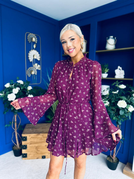 Lana High Neck Mini Dress Floral Berry