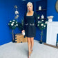 Amaranta Square Neck Beaded Mini Dress Black