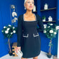 Amaranta Square Neck Beaded Mini Dress Black