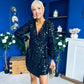 Dylan Sequin Mini Wrap Dress Black