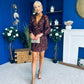 Dylan Sequin Mini Wrap Dress Chocolate