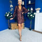 Dylan Sequin Mini Wrap Dress Chocolate