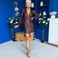 Dylan Sequin Mini Wrap Dress Chocolate