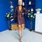 Dylan Sequin Mini Wrap Dress Chocolate