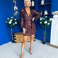 Dylan Sequin Mini Wrap Dress Chocolate