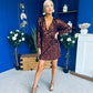 Dylan Sequin Mini Wrap Dress Chocolate