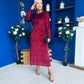 Dakota Detailed Velvet Occasion Dress Wine