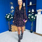 Miah Frill Mini Chiffon Dress Purple Black