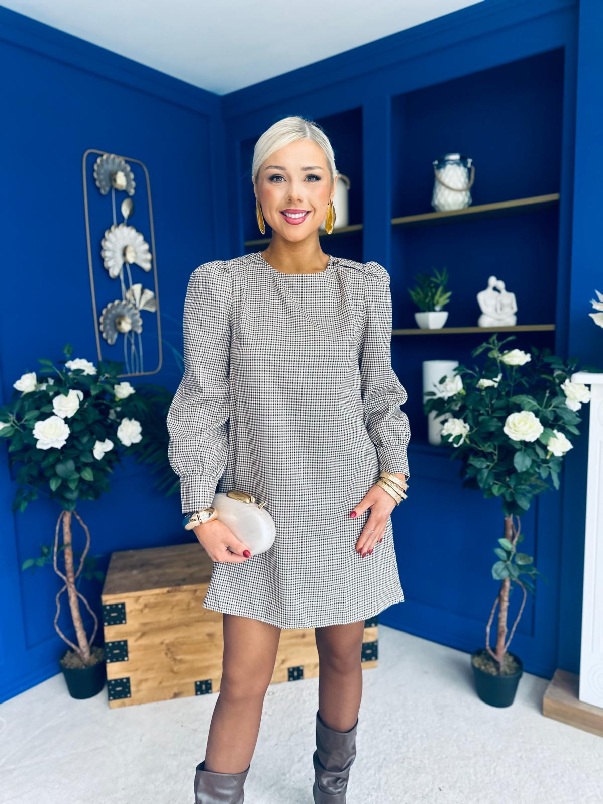 Charlotte Mini Shift Dress Camel Check