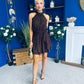 Phoebe Halterneck Embellished Mini Dress Chocolate