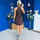 Phoebe Halterneck Embellished Mini Dress Chocolate
