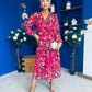 Zoe Banded Midi Dress Floral Rouge