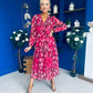 Zoe Banded Midi Dress Floral Rouge