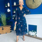 Zoe Banded Midi Dress Floral Navy