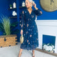 Zoe Banded Midi Dress Floral Navy