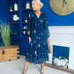 Zoe Banded Midi Dress Floral Navy