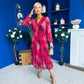 Zoe Banded Midi Dress Floral Ruby