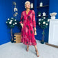 Zoe Banded Midi Dress Floral Ruby