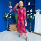 Zoe Banded Midi Dress Floral Ruby