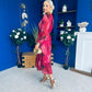 Zoe Banded Midi Dress Floral Ruby