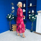 Zoe Banded Midi Dress Floral Ruby