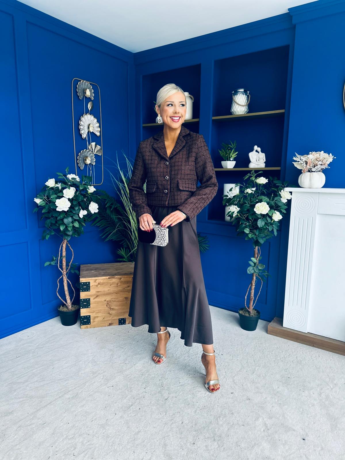 Kitty Satin Midi Skirt Chocolate