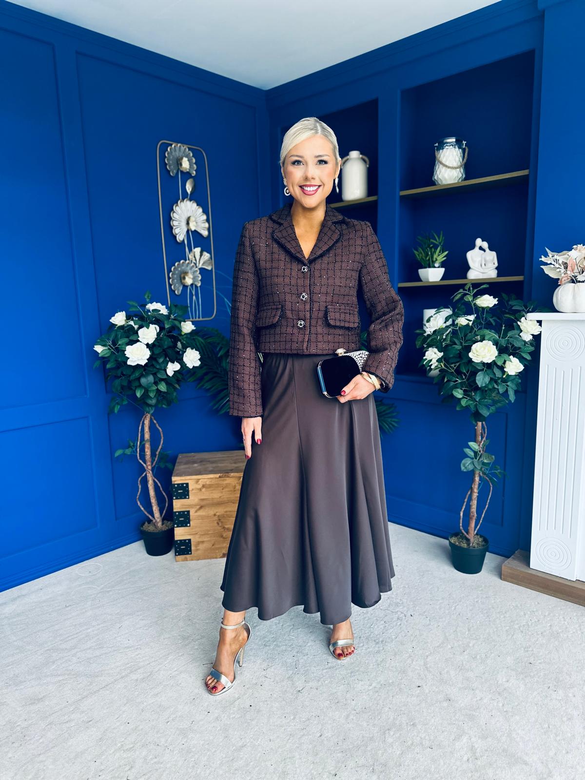 Kitty Satin Midi Skirt Chocolate