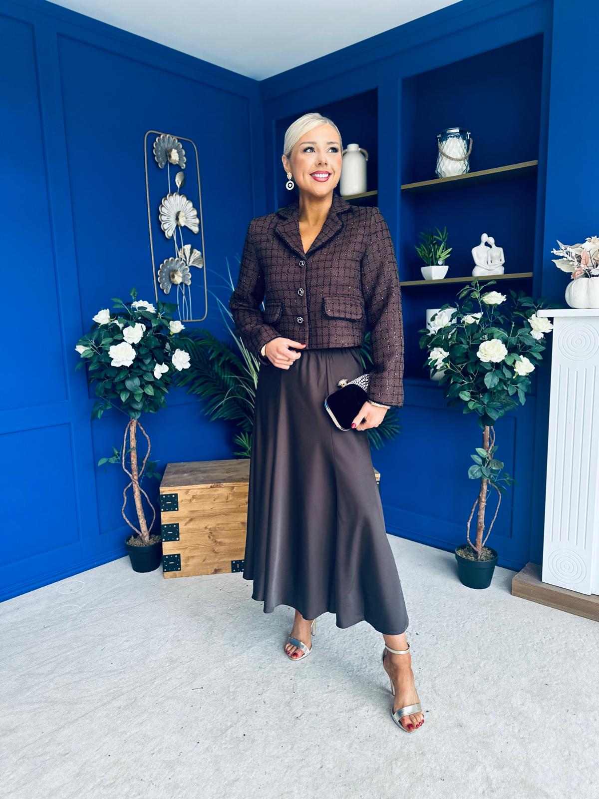 Kitty Satin Midi Skirt Chocolate