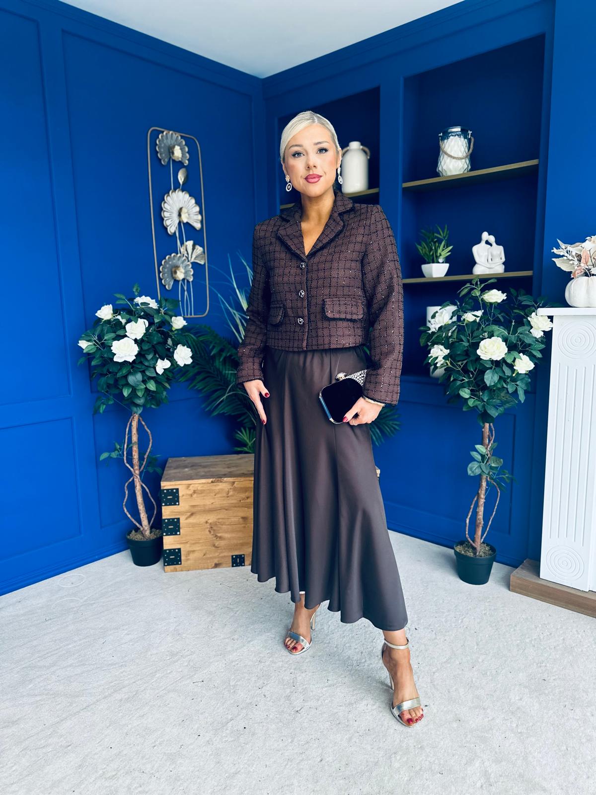 Kitty Satin Midi Skirt Chocolate