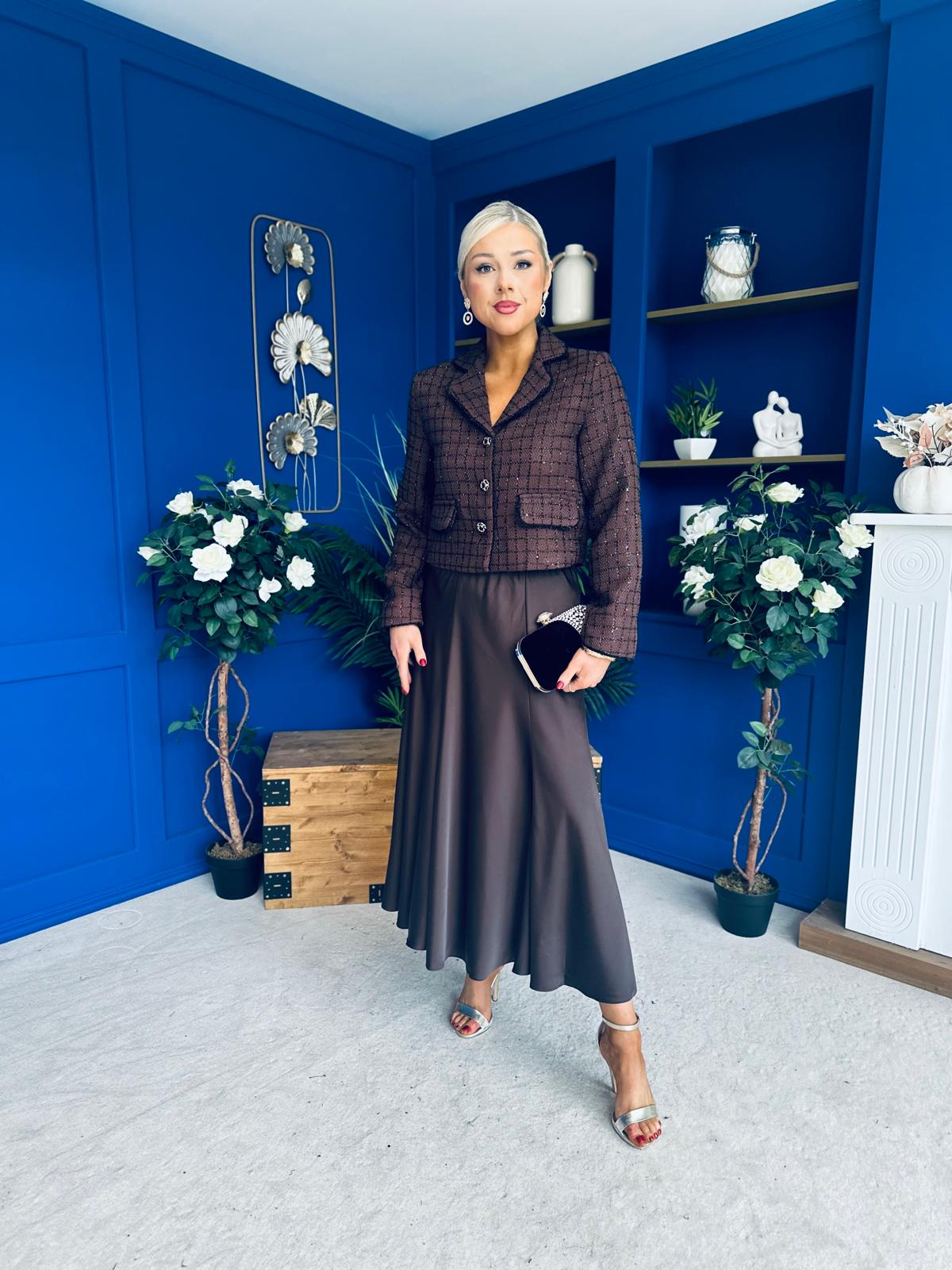 Kitty Satin Midi Skirt Chocolate