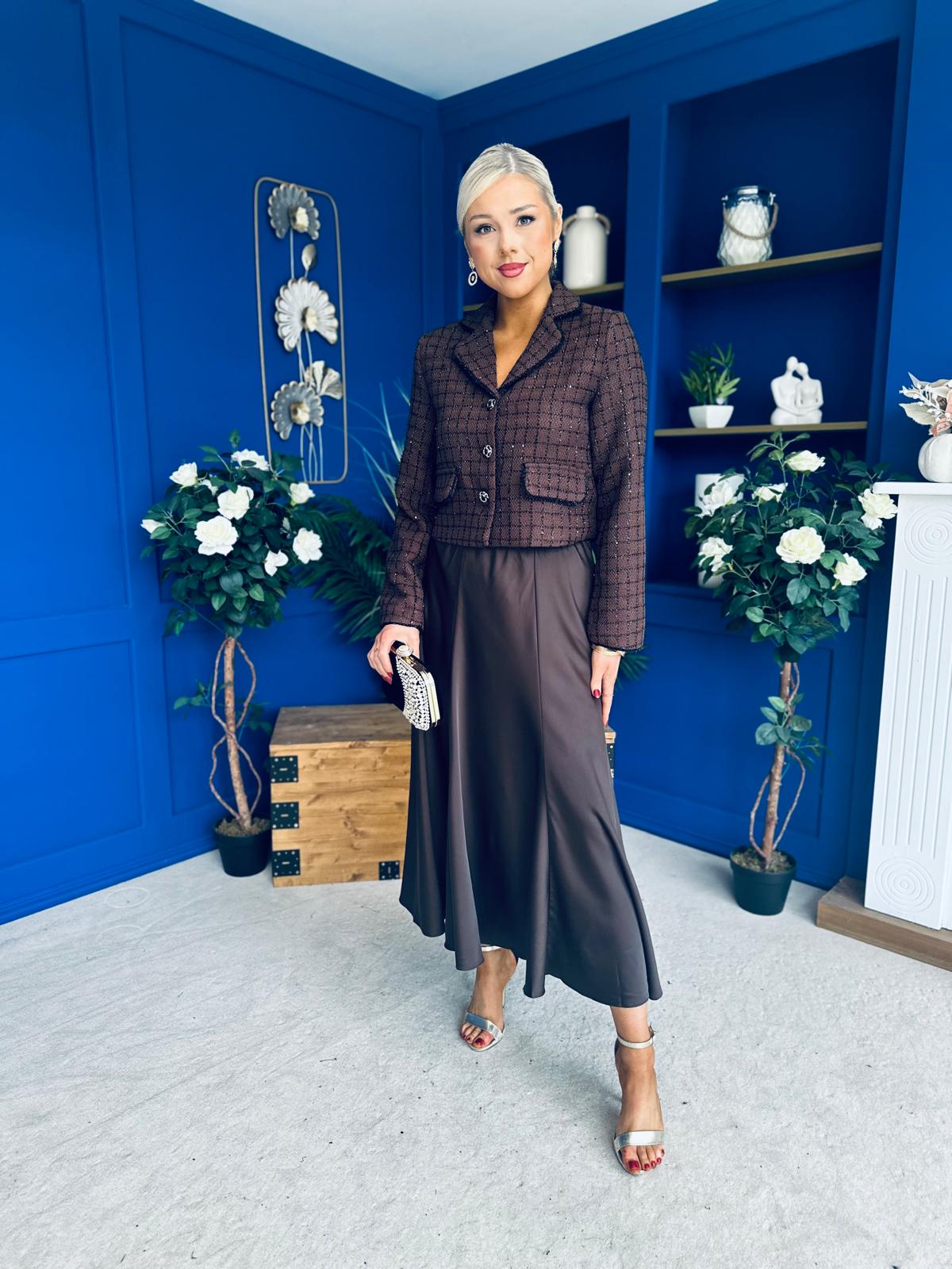 Kitty Satin Midi Skirt Chocolate