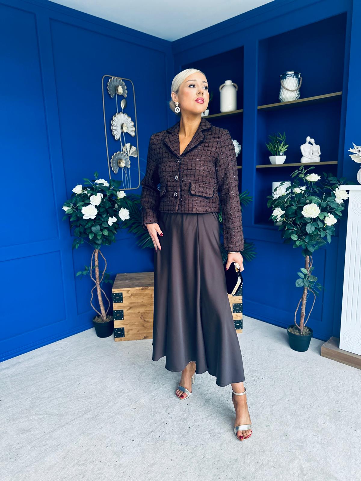 Kitty Satin Midi Skirt Chocolate