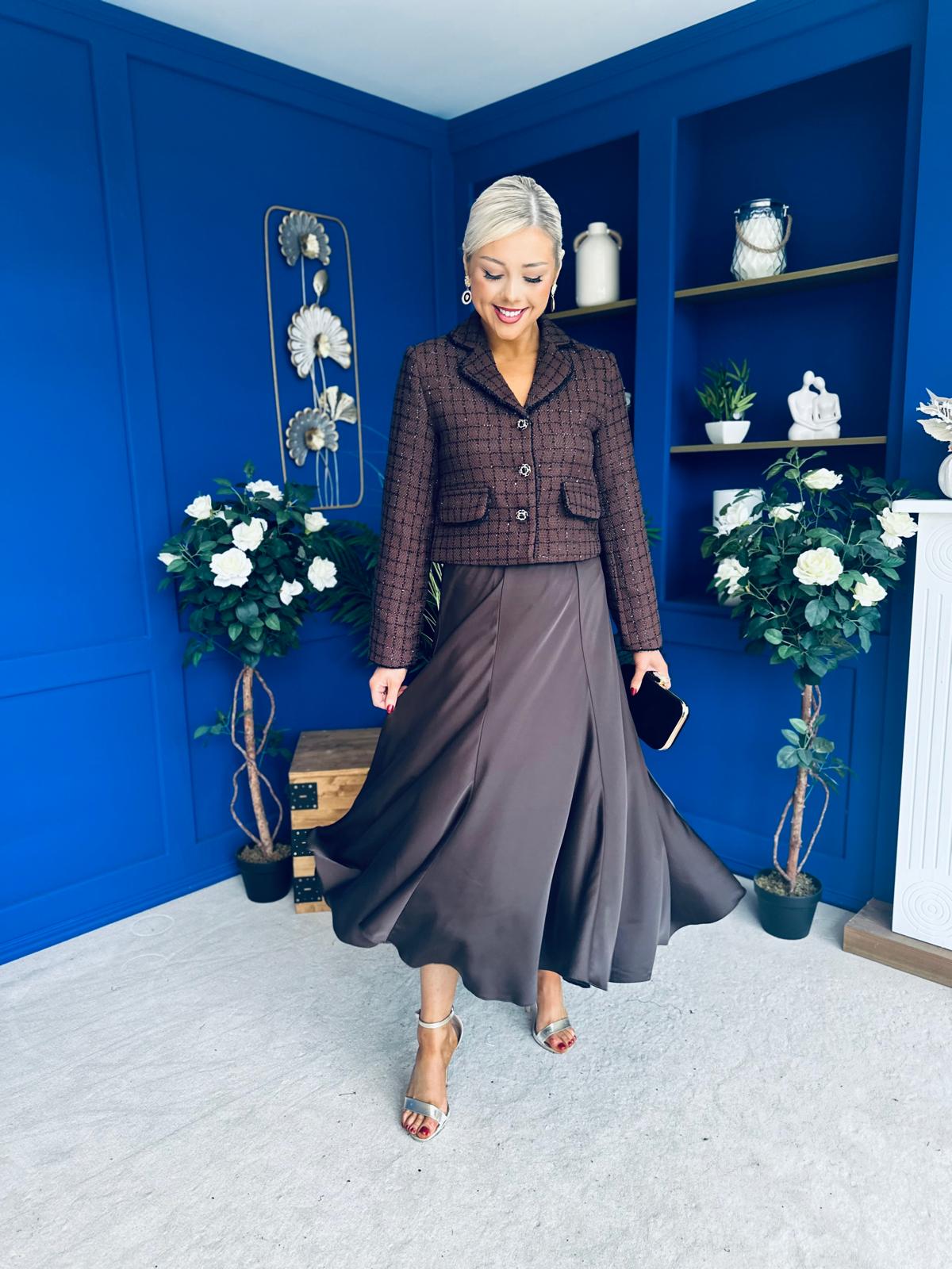 Kitty Satin Midi Skirt Chocolate