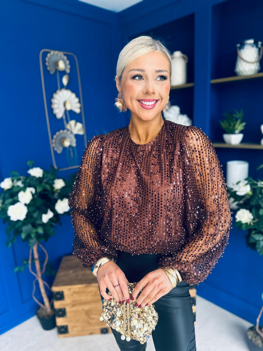 Samantha Bead & Sequin Top Chocolate