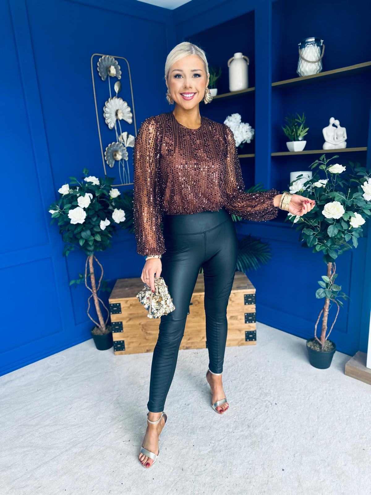 Samantha Bead & Sequin Top Chocolate