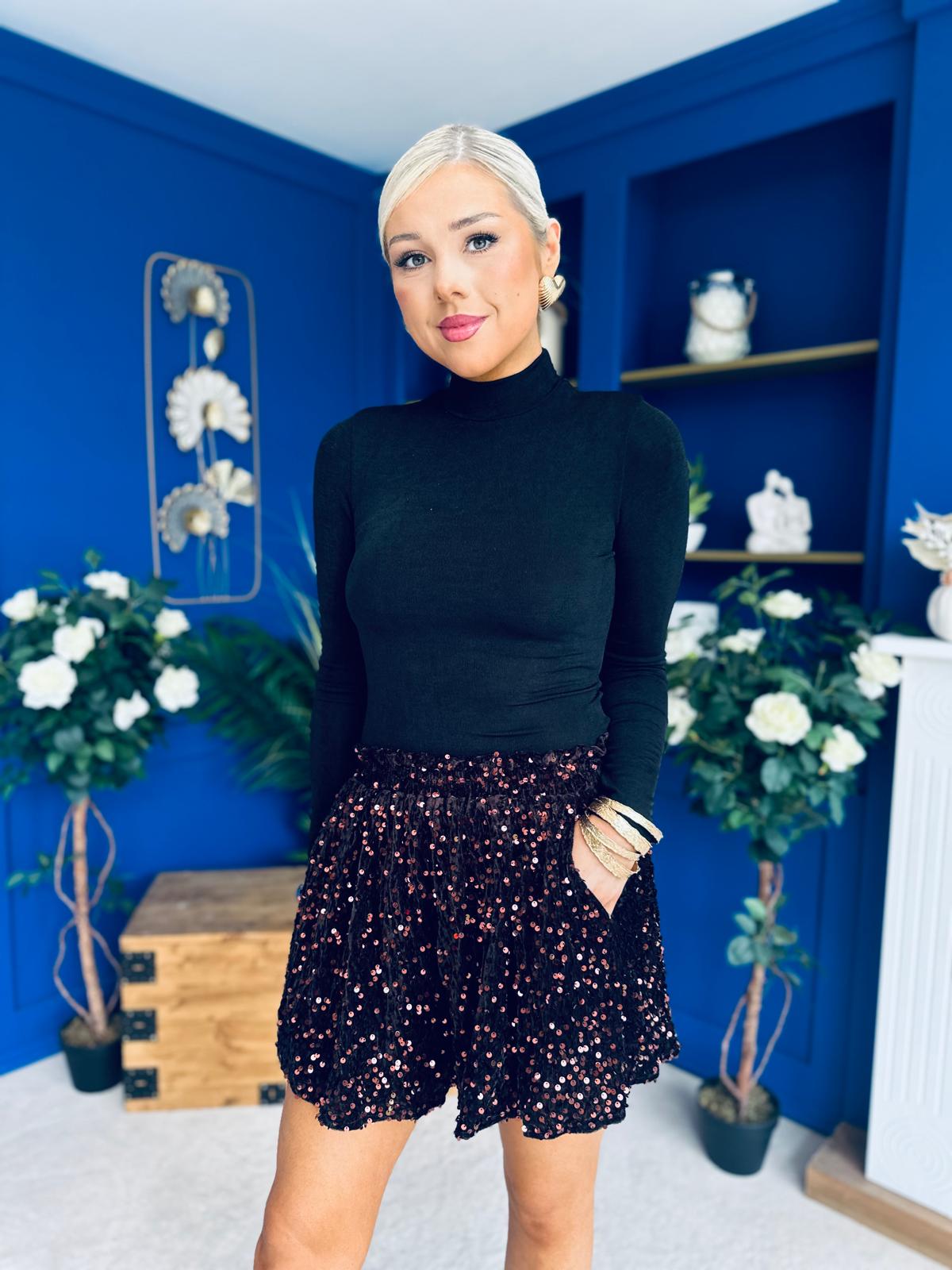 Hana Velvet Sequin Shorts Coffee