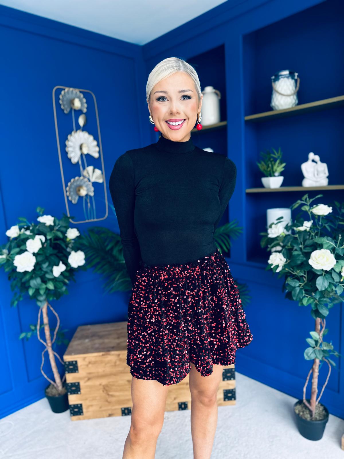 Hana Velvet Sequin Shorts Black Ruby