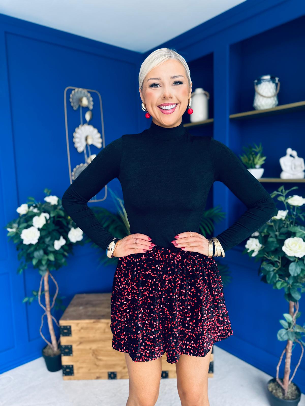 Hana Velvet Sequin Shorts Black Ruby