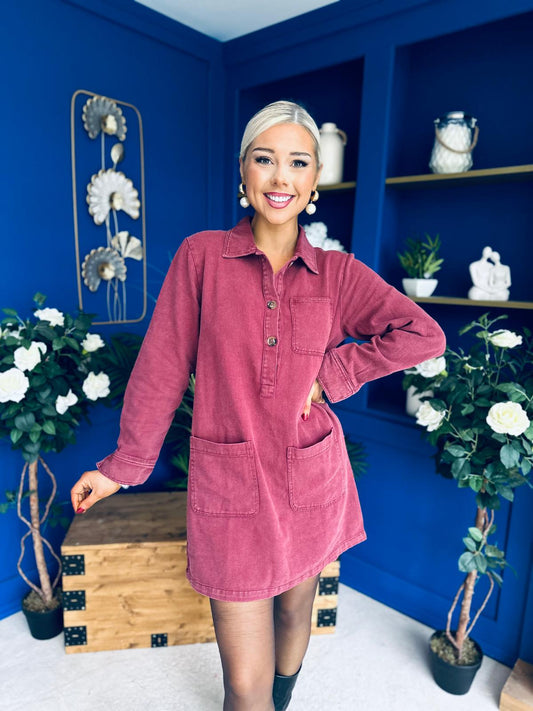 Ryan Cord Mini Shift Dress Wine
