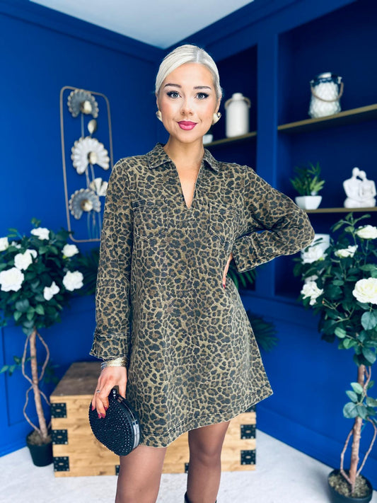 Una Leopard Cord Mini Shift Dress