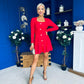 Alison Button Detail Mini Dress Red