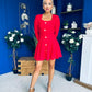 Alison Button Detail Mini Dress Red