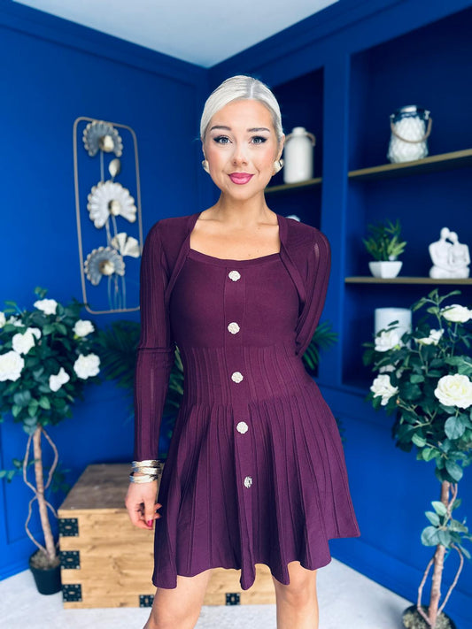 Alison Button Detail Mini Dress Plum